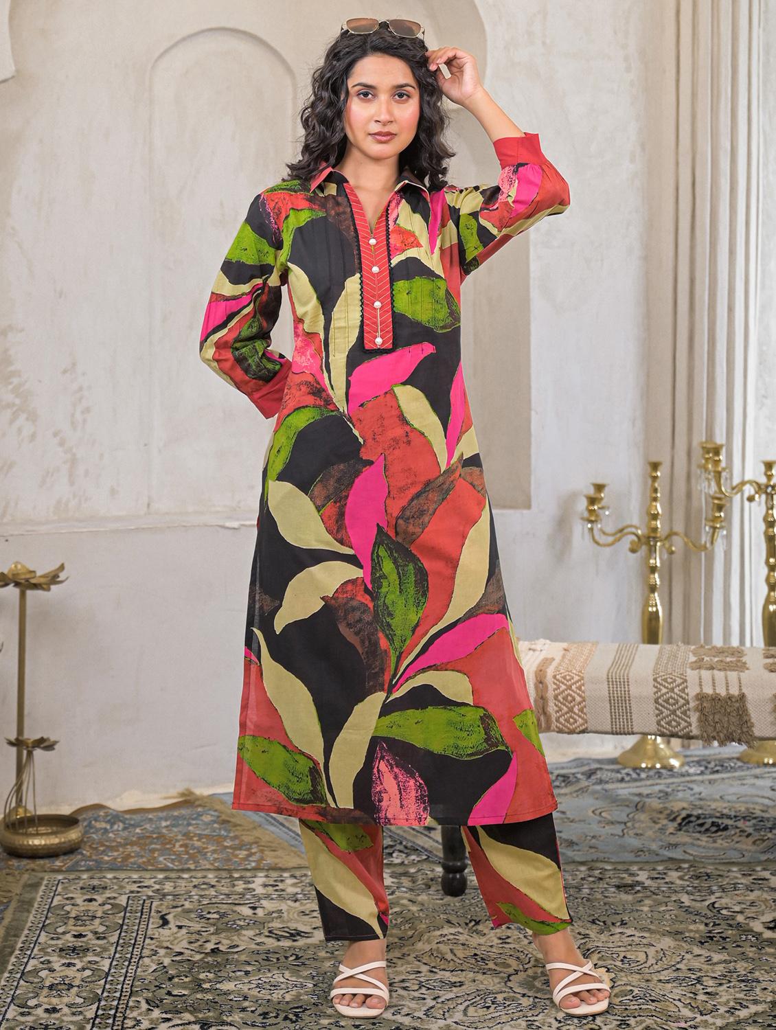 women printed three quarter sleeve kurta pant set - 22029397 - Standard Image - 2