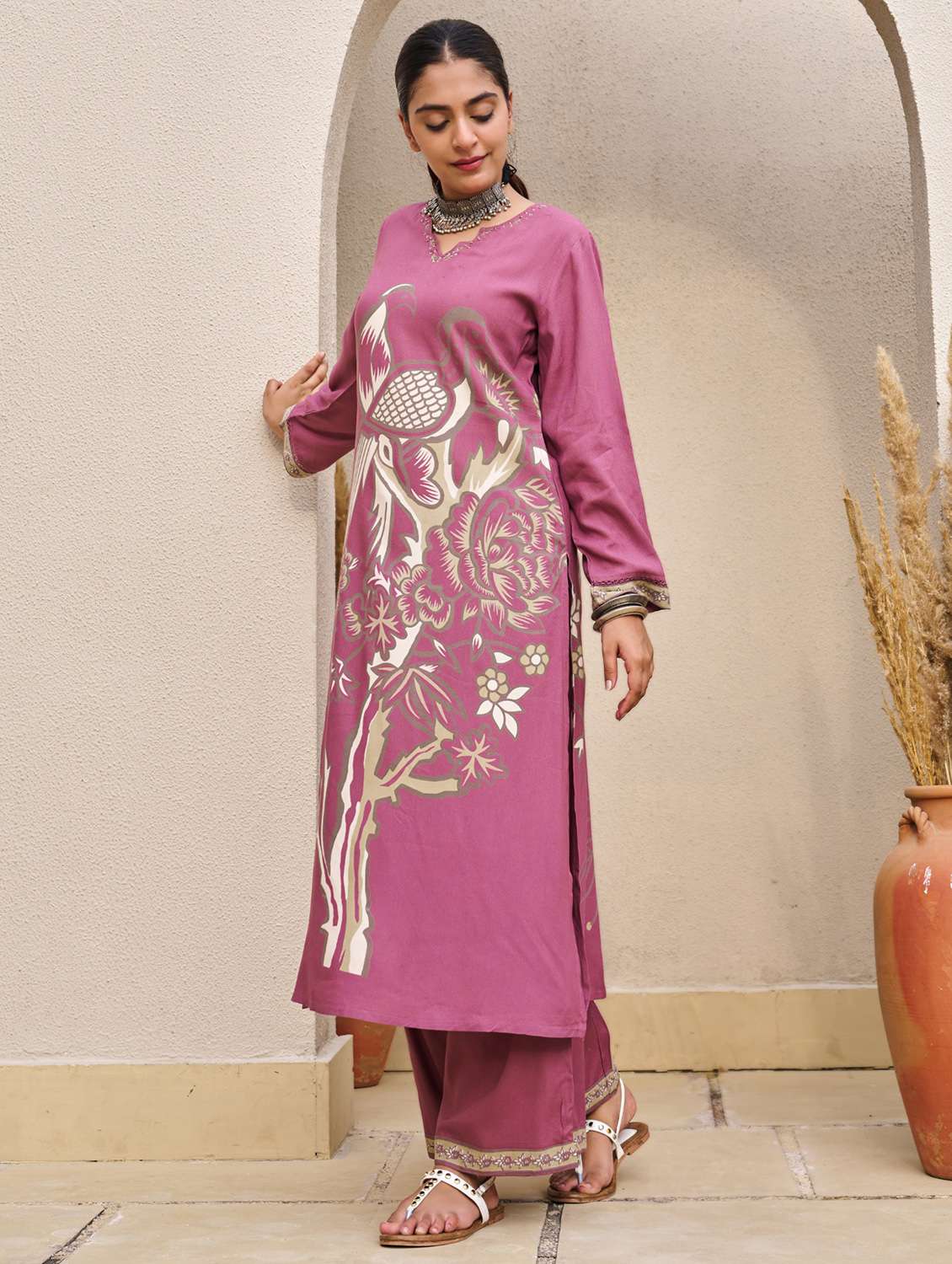 Women Printed Long Sleeve Kurta Palazzo Set