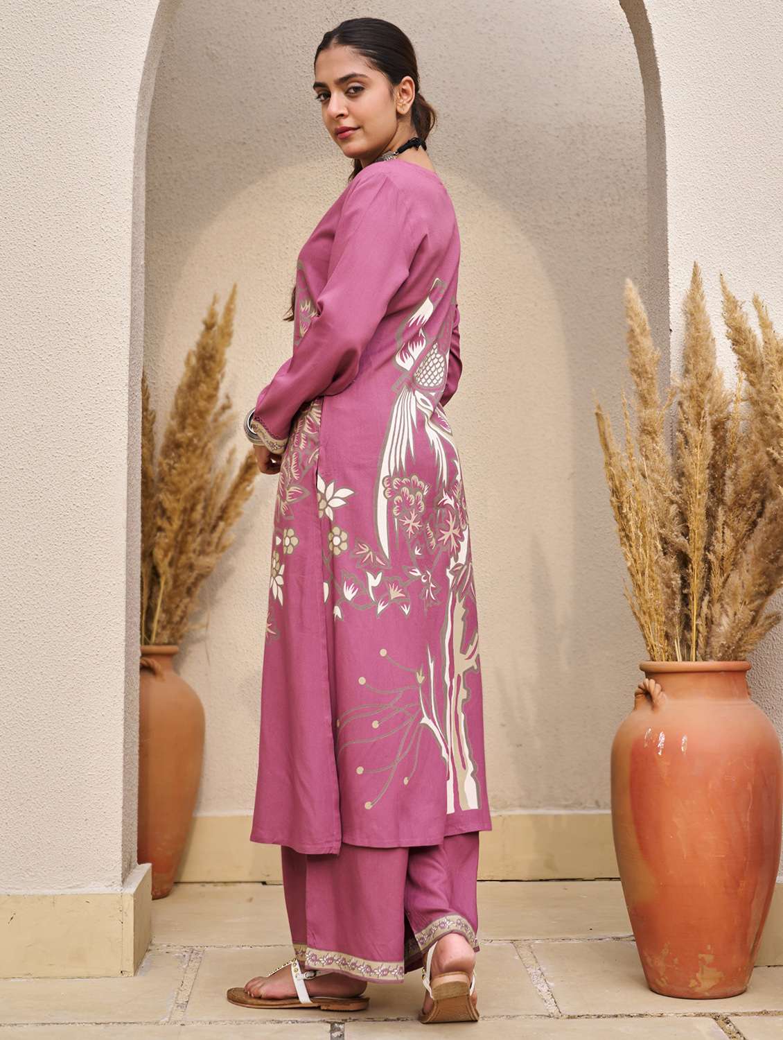Women Printed Long Sleeve Kurta Palazzo Set