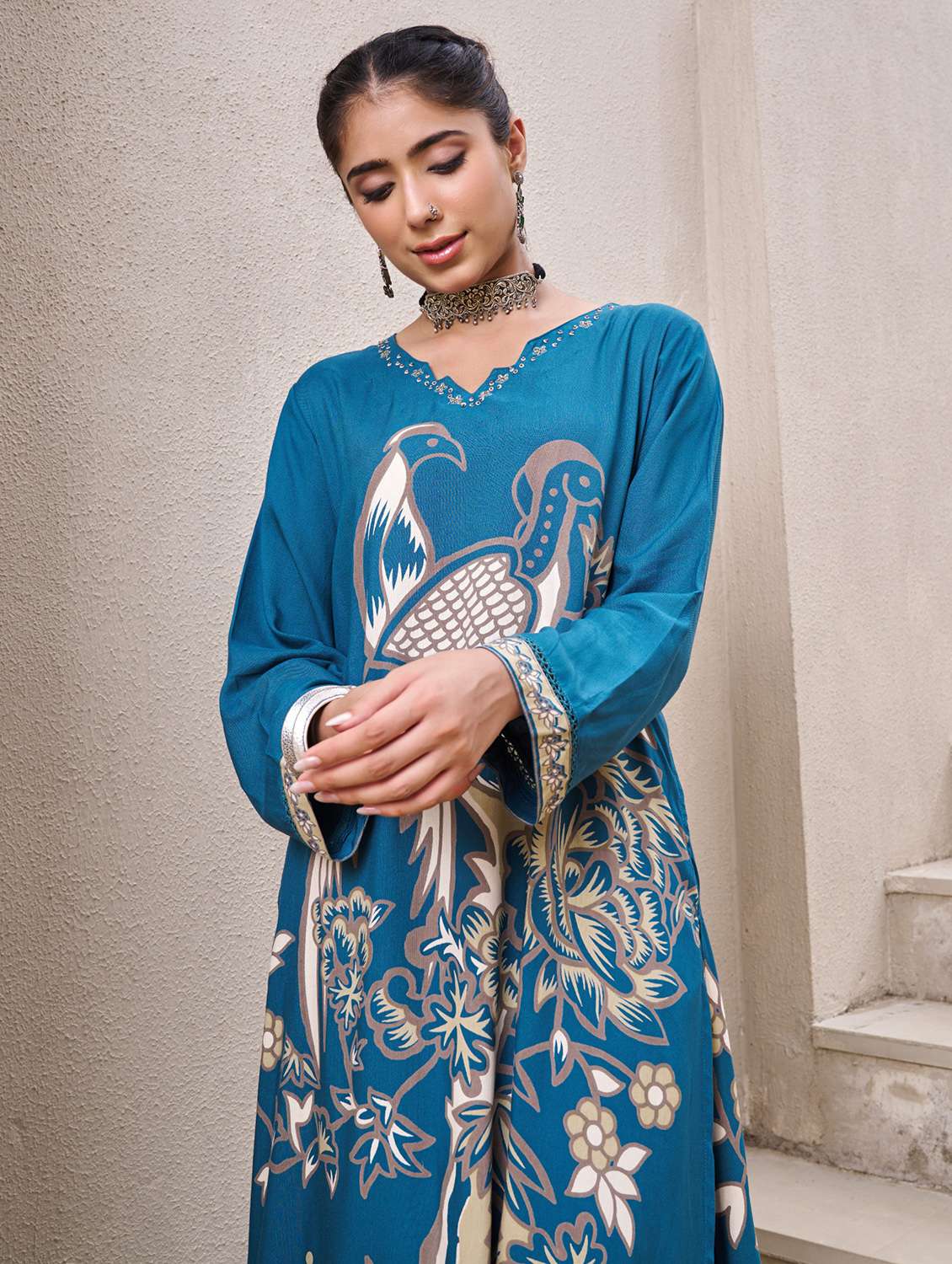 Women Printed Long Sleeve Kurta Palazzo Set