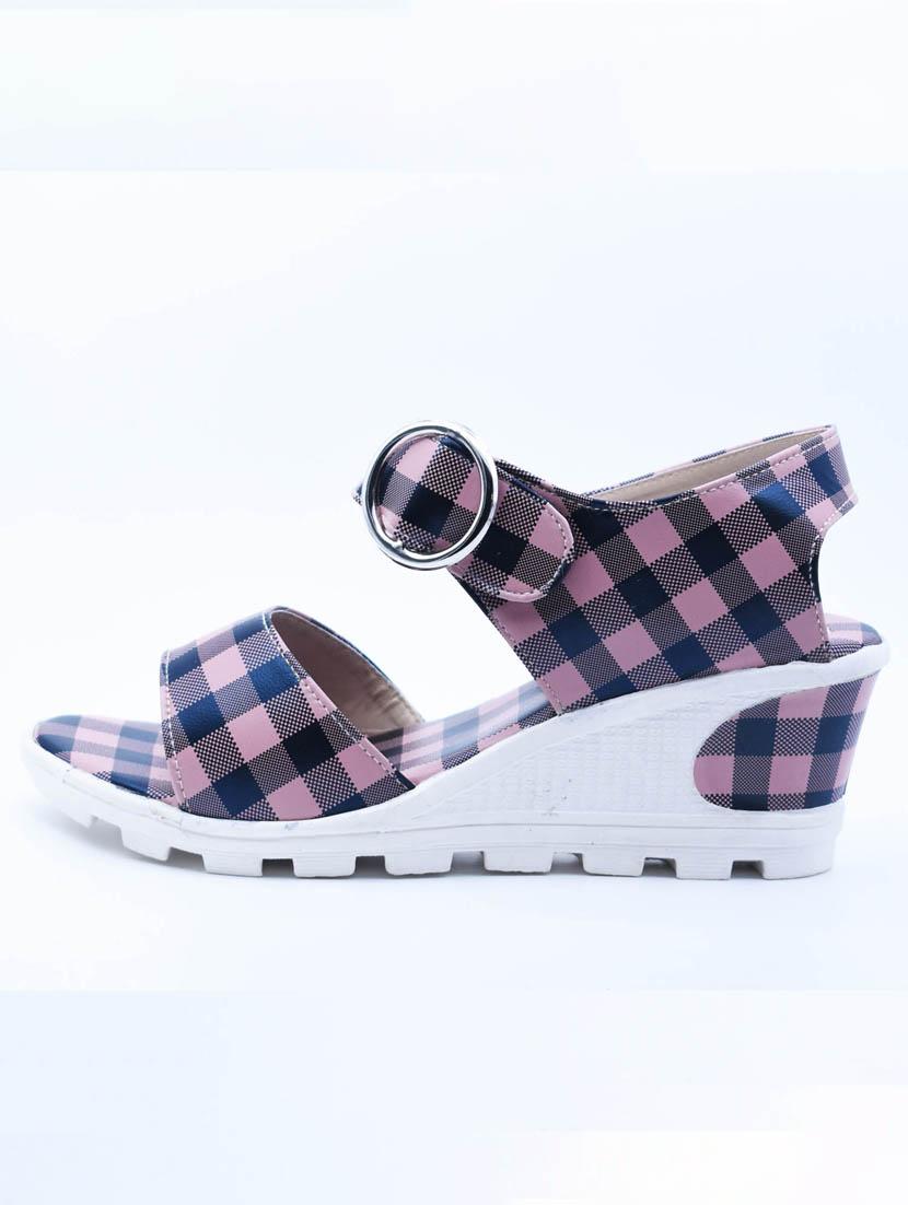 women checkered back strap wedges - 22029477 - Standard Image - 2