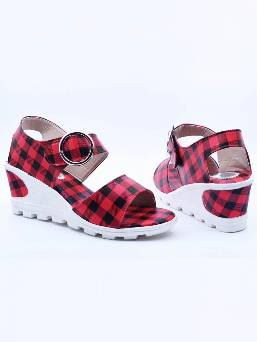 women checkered back strap wedges - 22029478 - Standard Image - 2