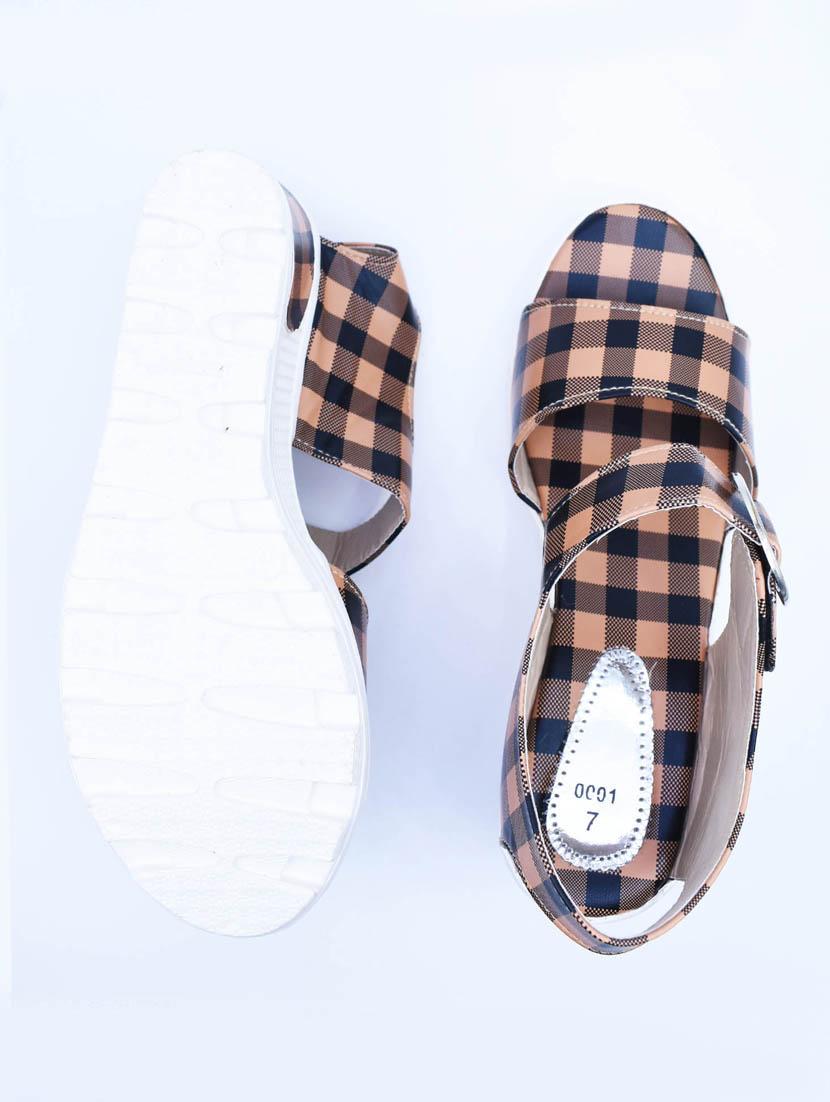 women checkered back strap wedges - 22029479 - Standard Image - 2