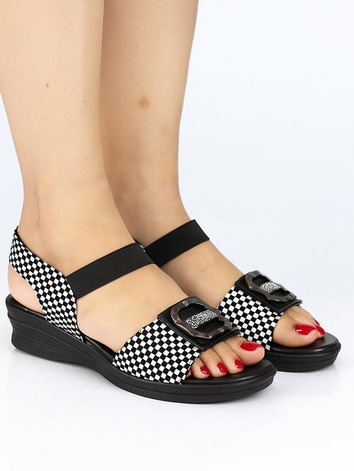 women checkered back strap wedges - 22029524 - Standard Image - 0