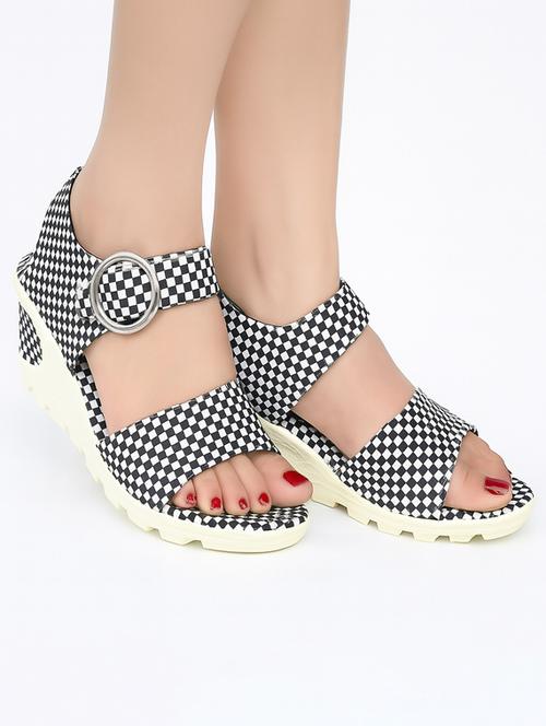 women checkered back strap wedges - 22029535 - Standard Image - 0