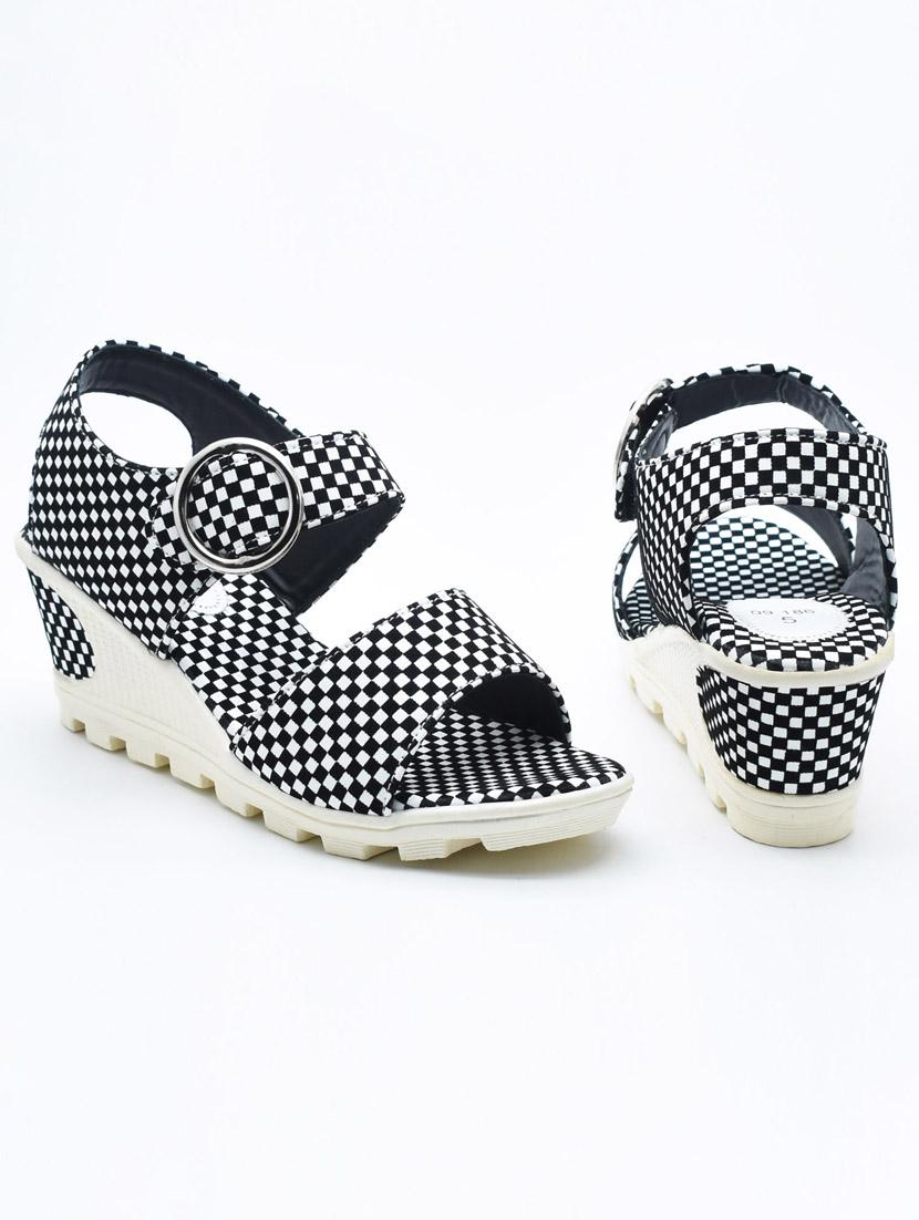 women checkered back strap wedges - 22029535 - Standard Image - 2