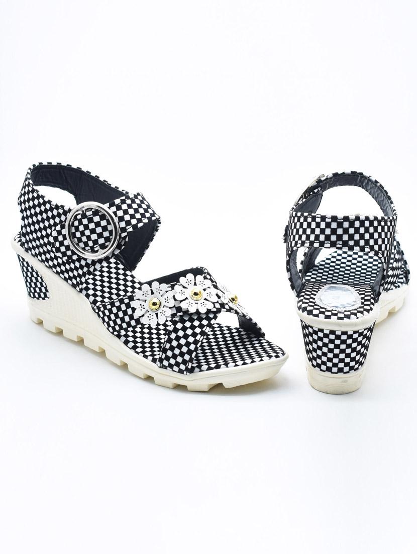 women checkered back strap wedges - 22029536 - Standard Image - 2