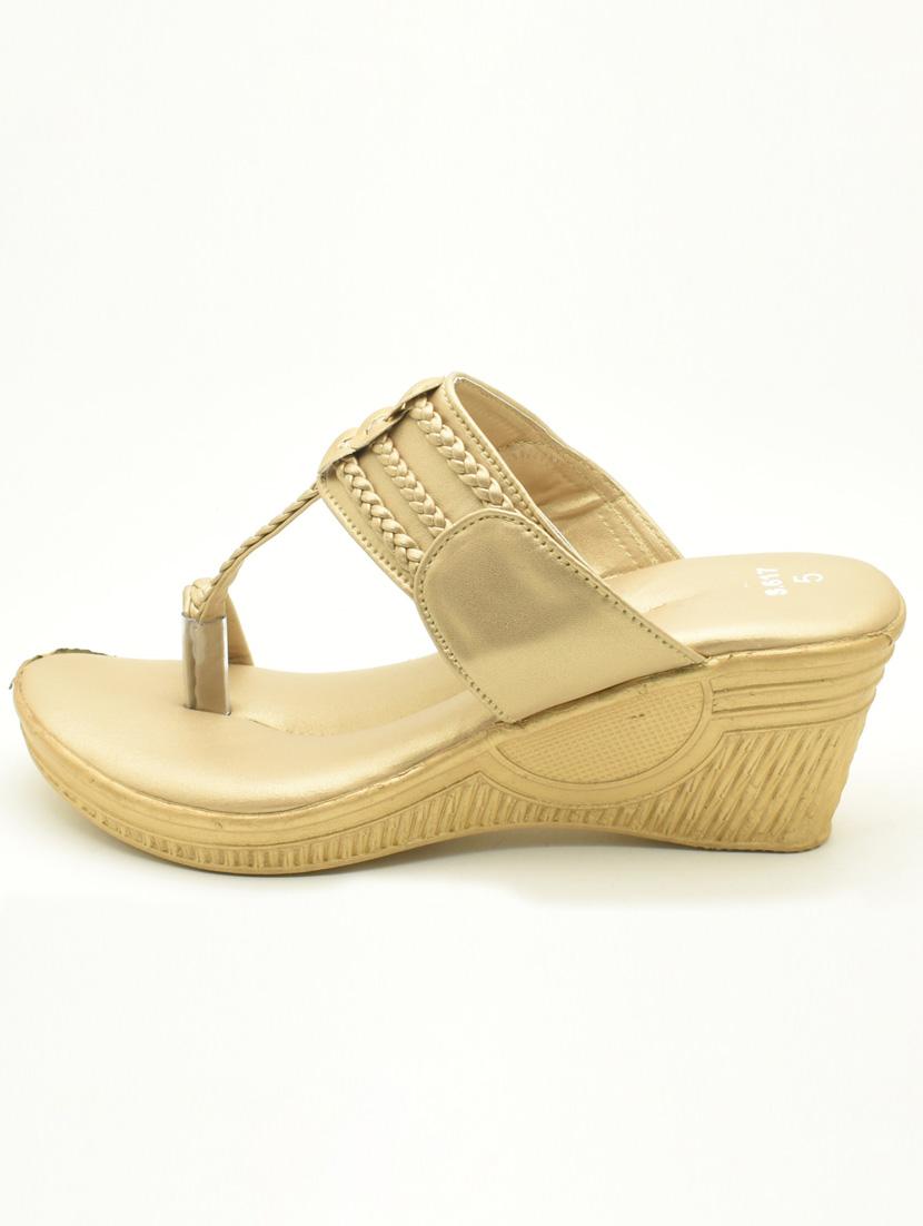 women golden slip on wedges - 22029552 - Standard Image - 2