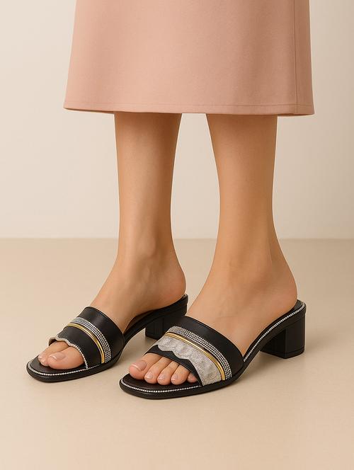 women embellished slip on block heel sandal - 22029607 -  Standard Image - 0