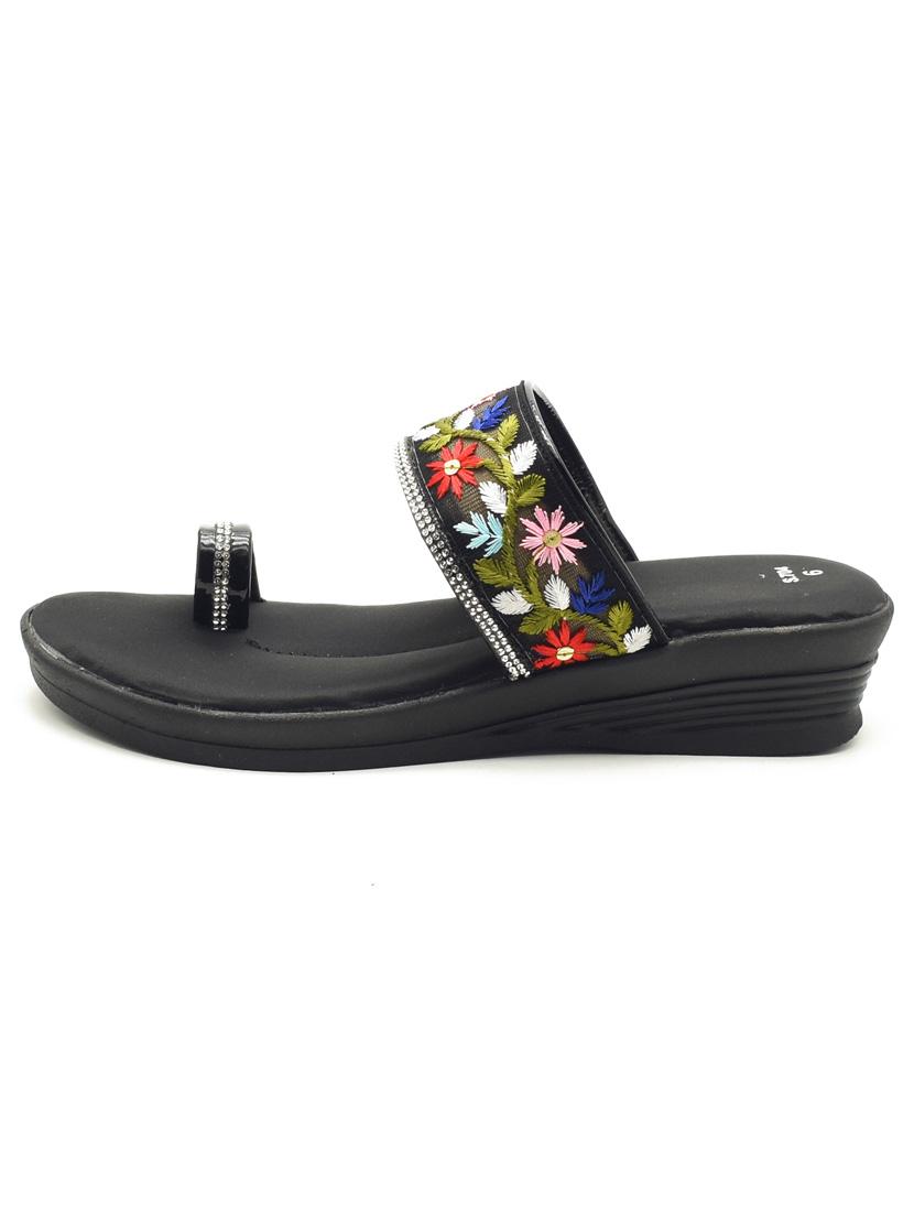 women embroidered slip on one toe wedges - 22029640 - Standard Image - 2