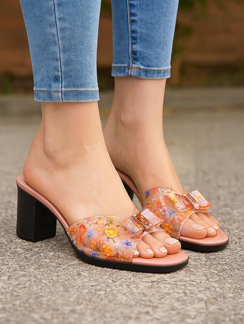 women floral print slip on block heel sandal - 22029645 -  Standard Image - 0