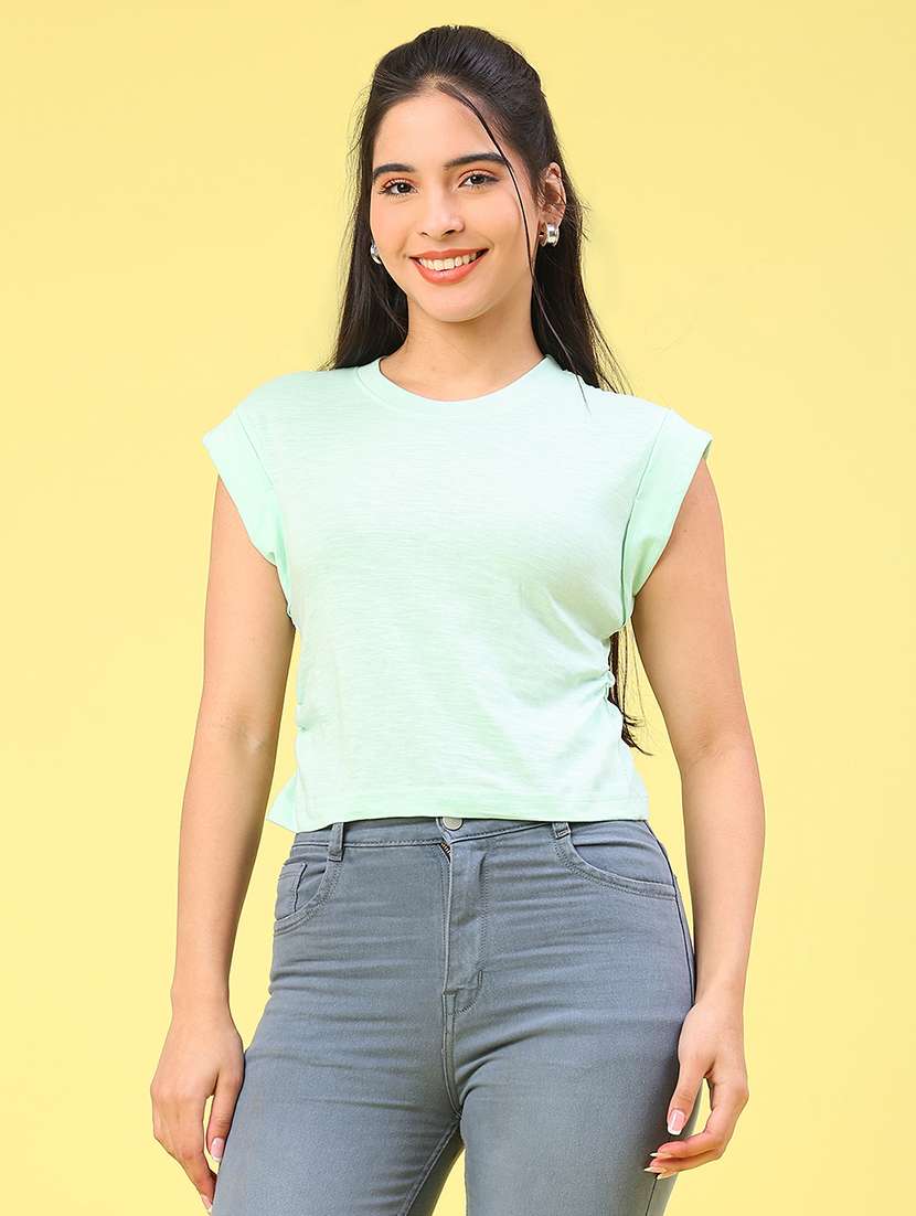 women solid round neck t-shirt - 22029944 -  Standard Image - 2