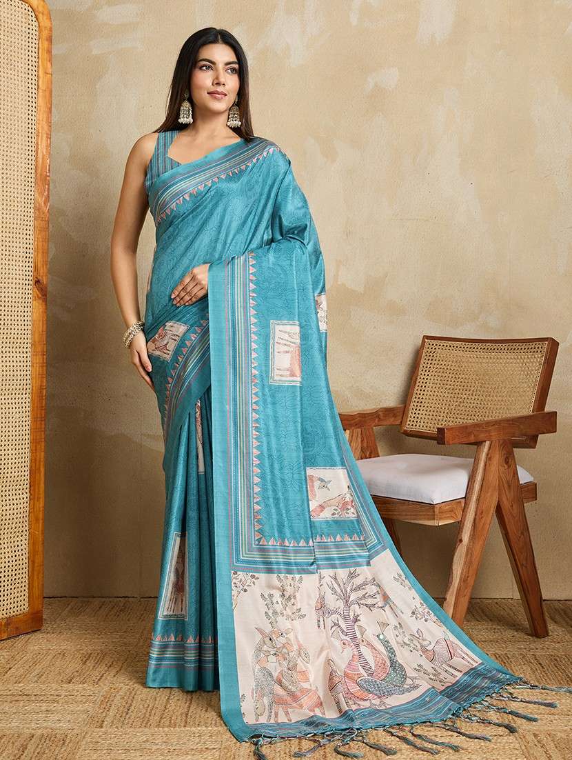 women printed casual wear saree with blouse