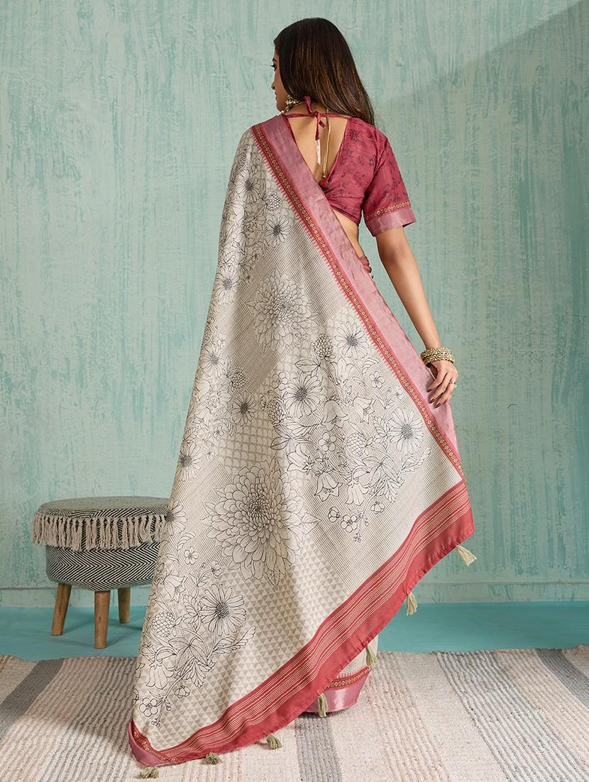 women floral printed bordered saree with blouse - 22030020 - Standard Image - 2