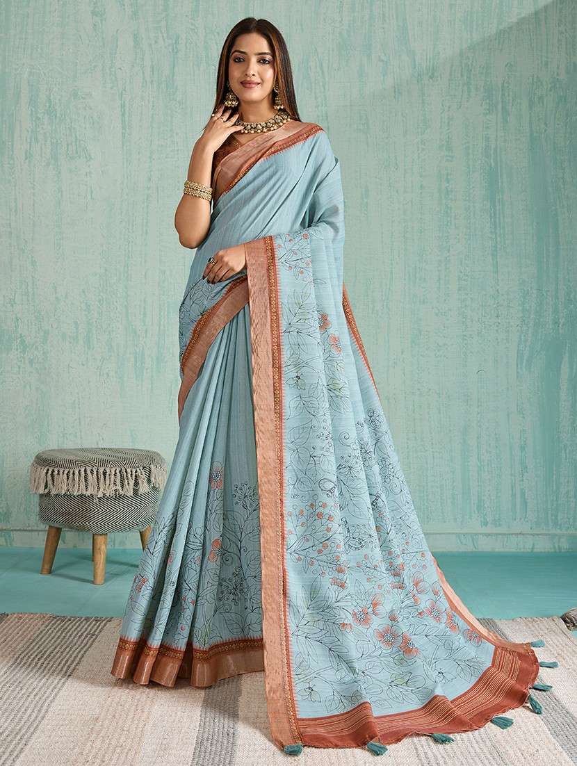 women floral printed bordered saree with blouse - 22030021 -  Standard Image - 2