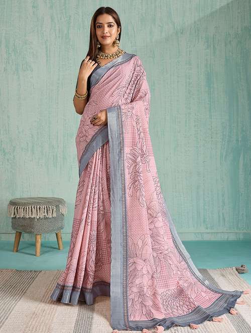 women floral printed bordered saree with blouse - 22030023 - Standard Image - 0