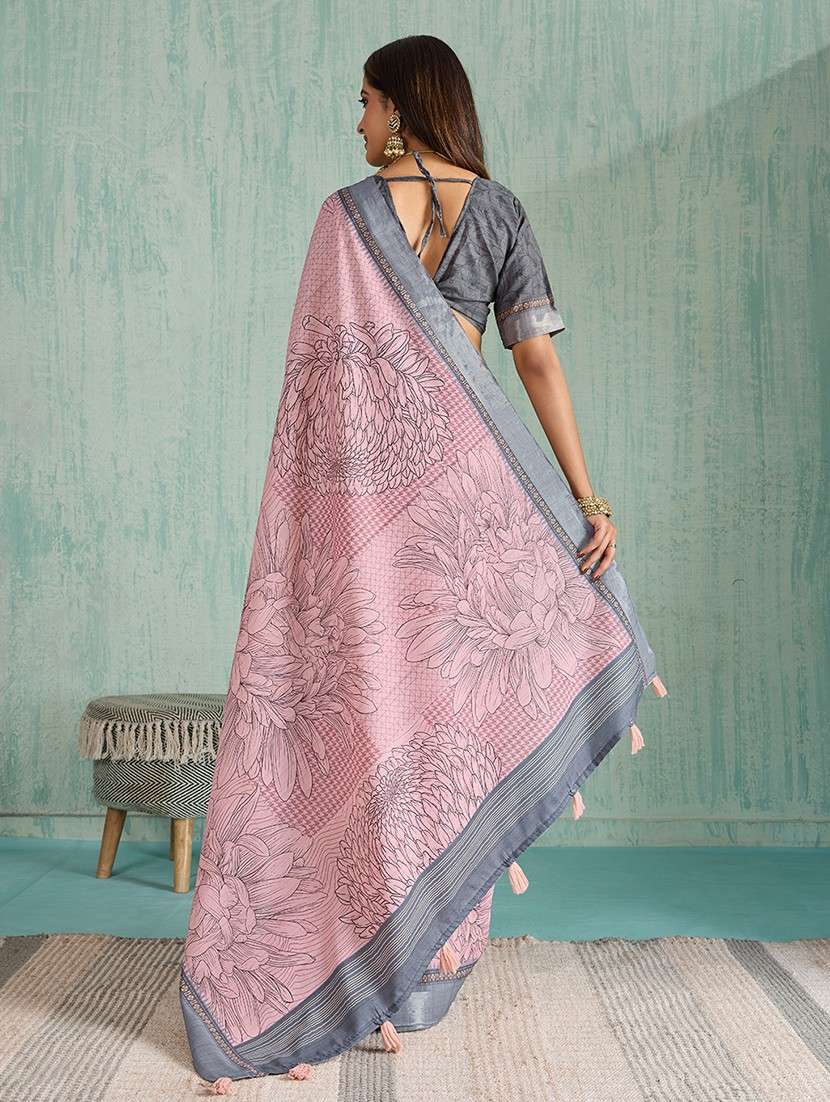 women floral printed bordered saree with blouse - 22030023 - Standard Image - 2