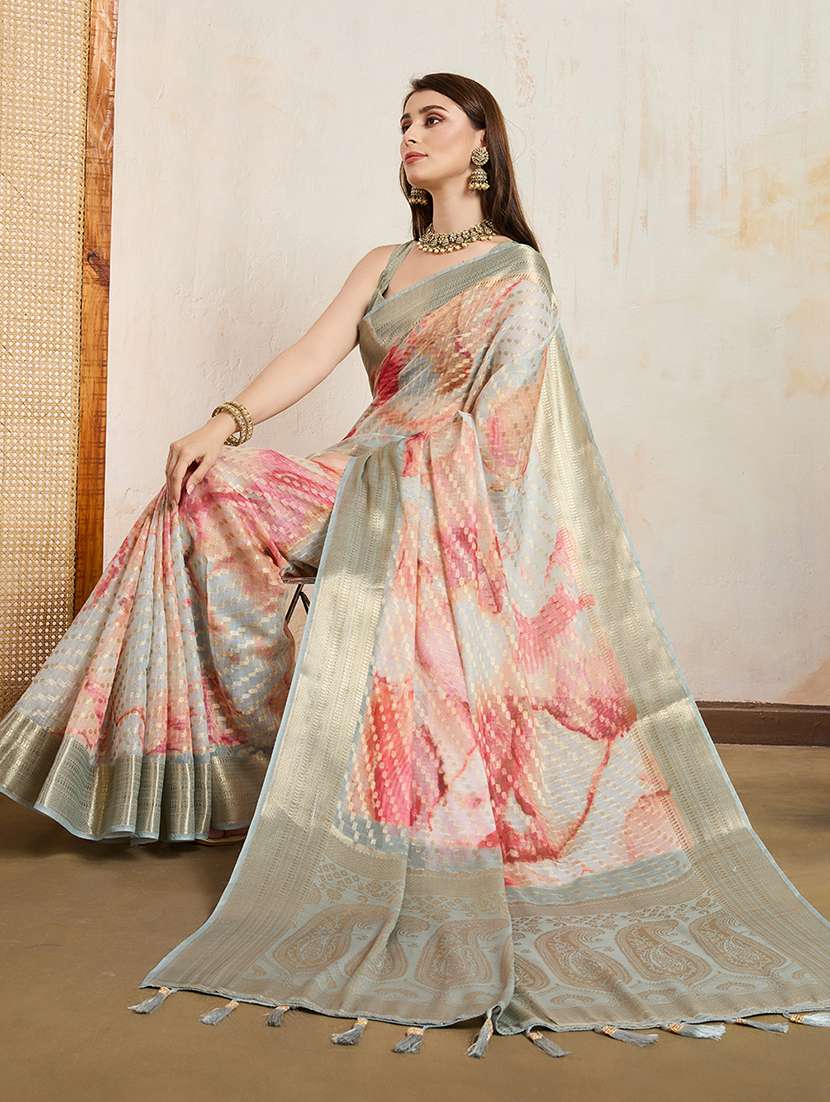 women printed bordered saree with blouse - 22030024 -  Standard Image - 2