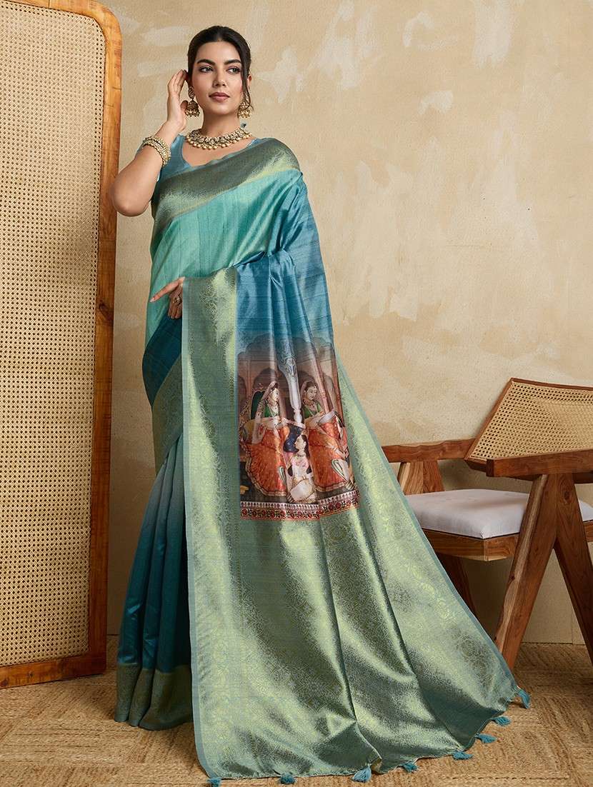women printed bordered saree with blouse