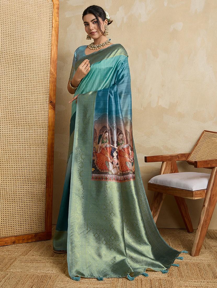 women printed bordered saree with blouse - 22030038 - Standard Image - 2