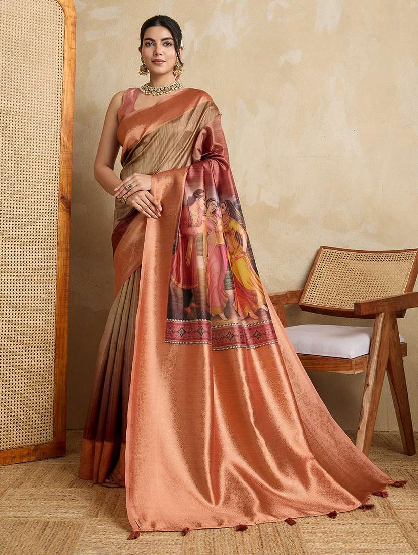 women printed bordered saree with blouse - 22030041 - Zoom Image - 0