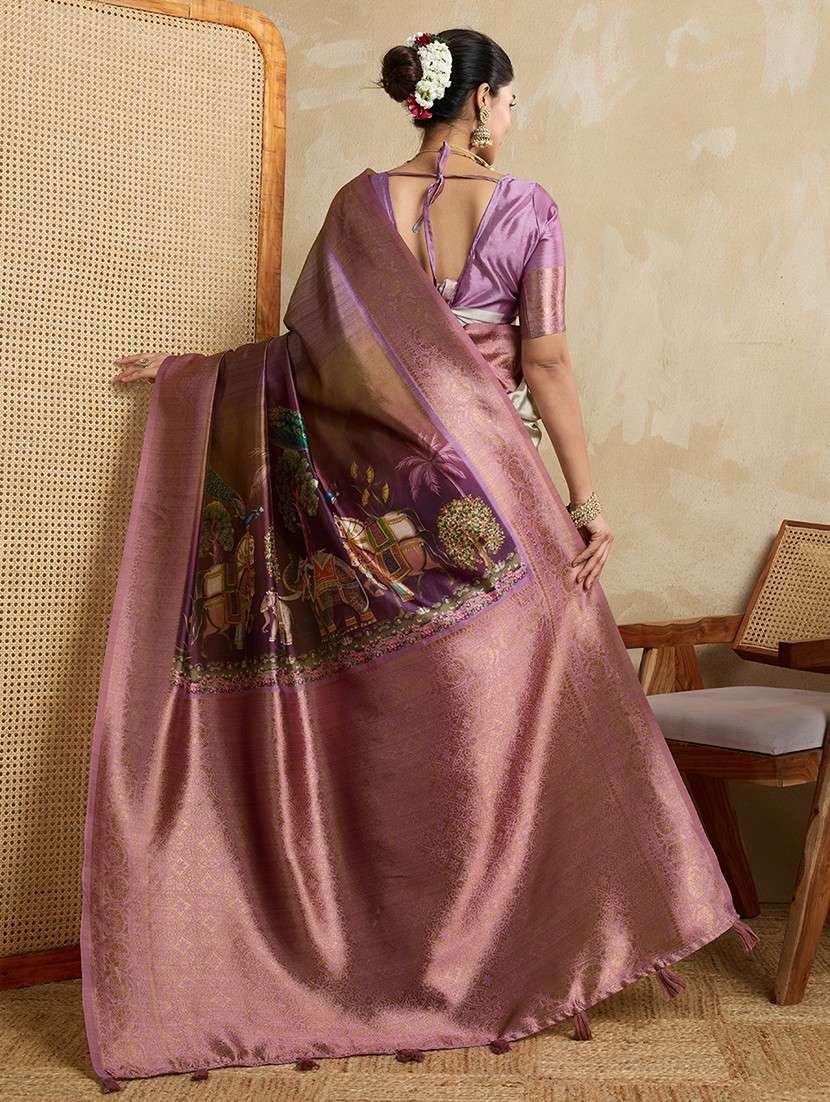 women printed bordered saree with blouse - 22030042 - Standard Image - 2