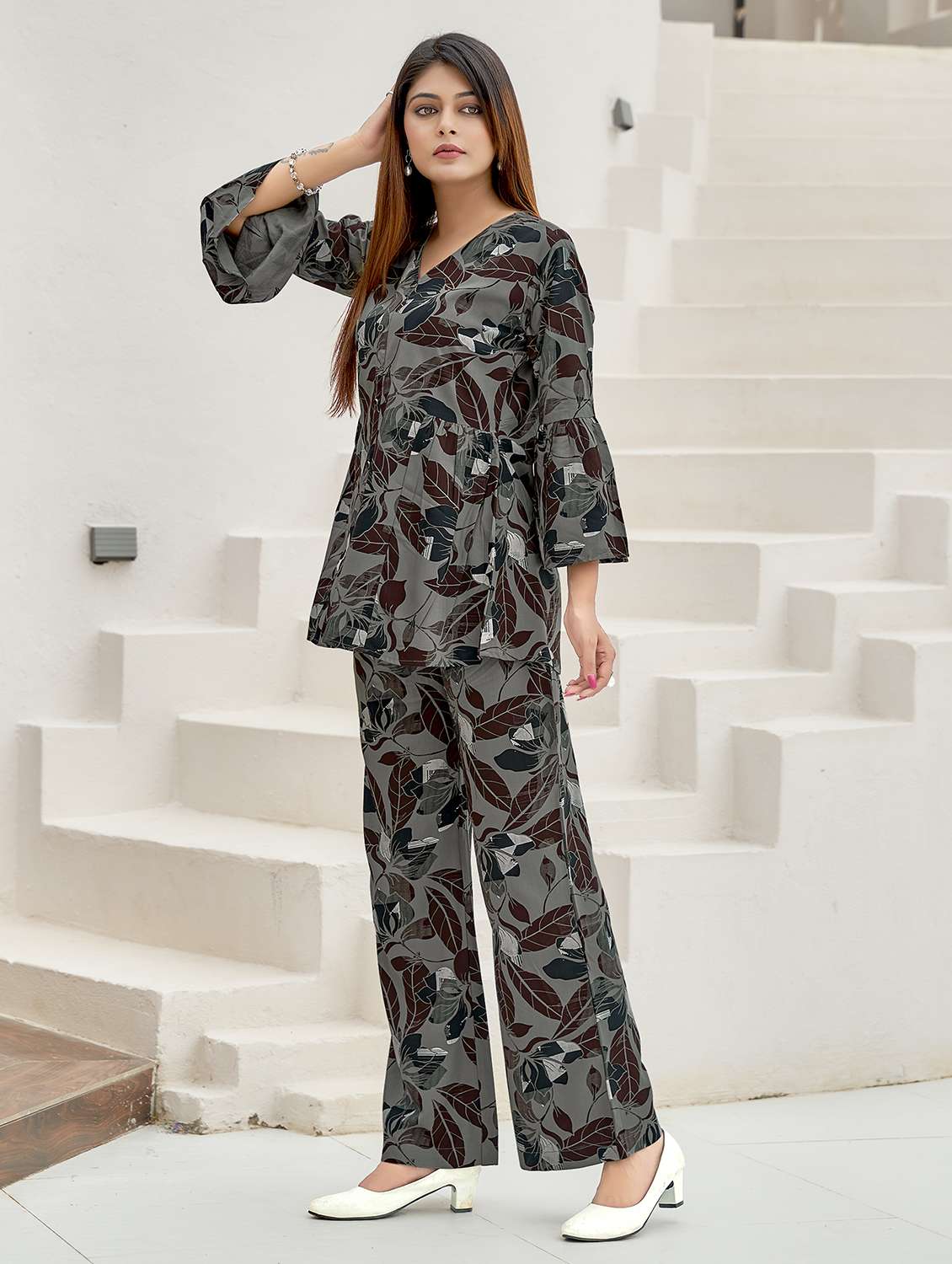 women printed top and palazzo co-ord set - 22030065 - Standard Image - 2