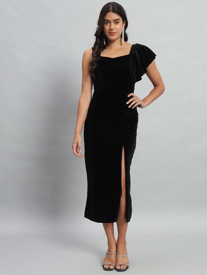 women solid single shoulder velvet bodycon dress - 22030072 - Zoom Image - 0