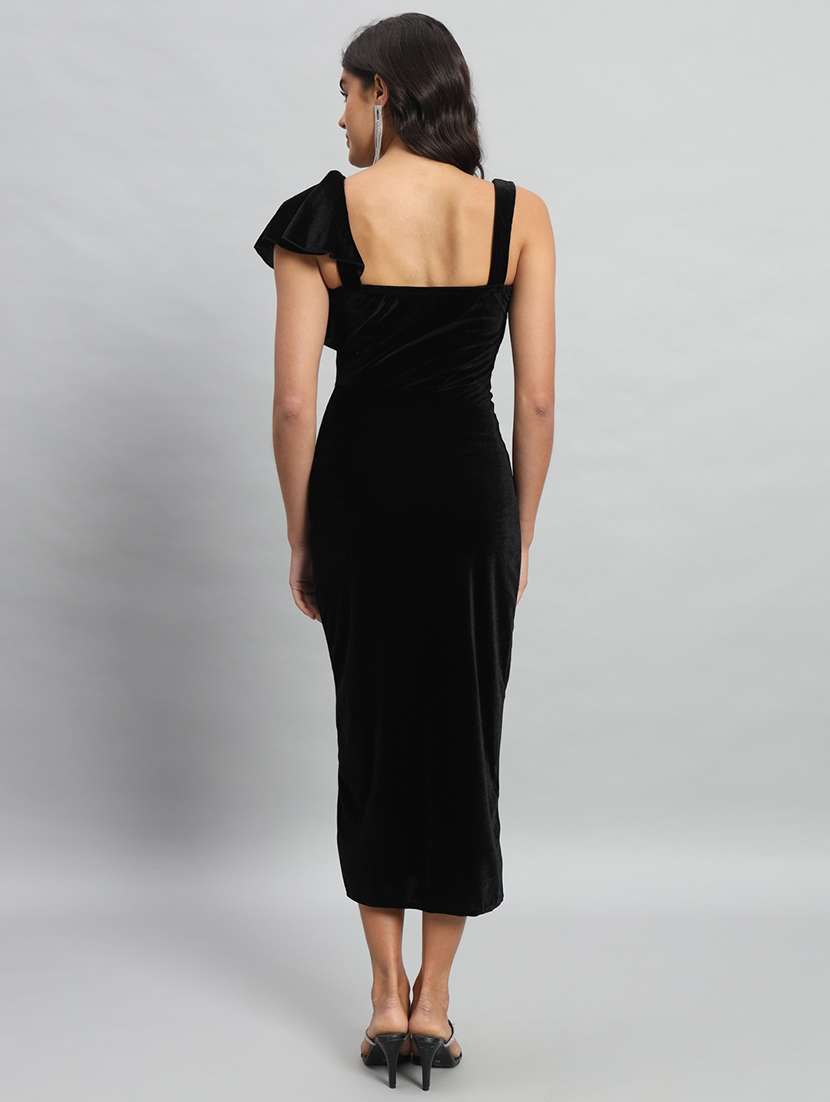 women solid single shoulder velvet bodycon dress - 22030072 - Standard Image - 2