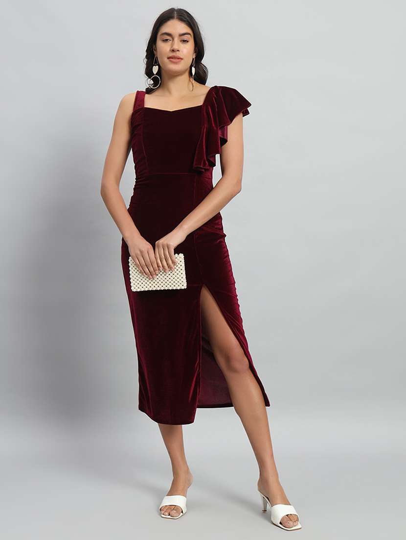 women solid single shoulder velvet bodycon dress - 22030073 - Zoom Image - 0