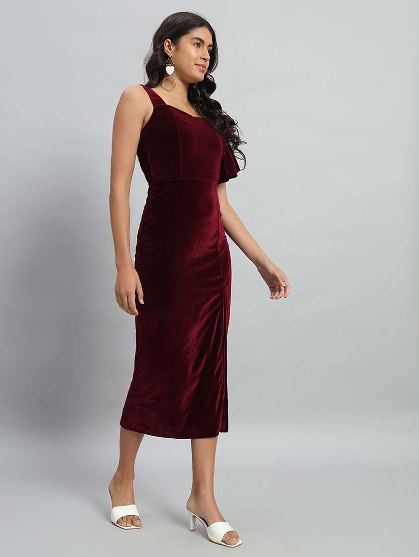women solid single shoulder velvet bodycon dress - 22030073 - Standard Image - 2