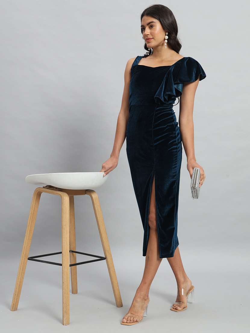 women solid single shoulder velvet bodycon dress - 22030074 -  Zoom Image - 0