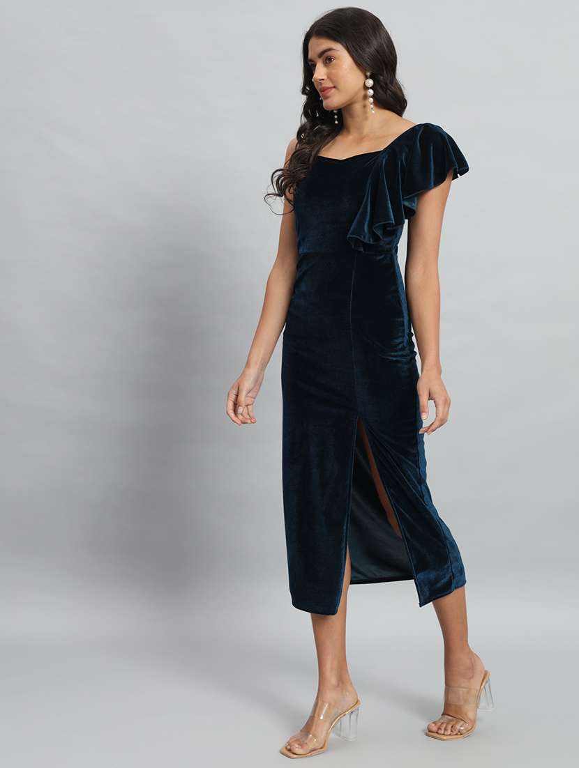 women solid single shoulder velvet bodycon dress - 22030074 - Standard Image - 2