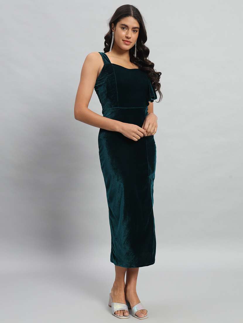 women solid single shoulder velvet bodycon dress - 22030075 - Standard Image - 2