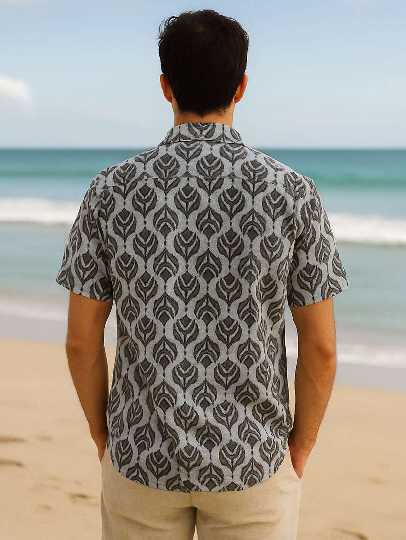 men printed short sleeve regular fit casual shirt - 22030078 - Standard Image - 2