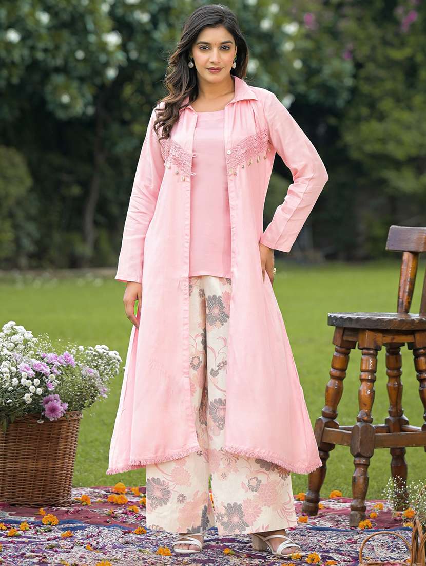 women solid long sleeve fusion set - 22030119 - Zoom Image - 0