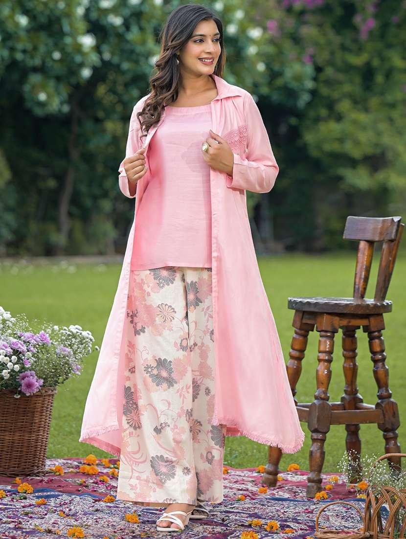 women solid long sleeve fusion set - 22030119 - Standard Image - 2