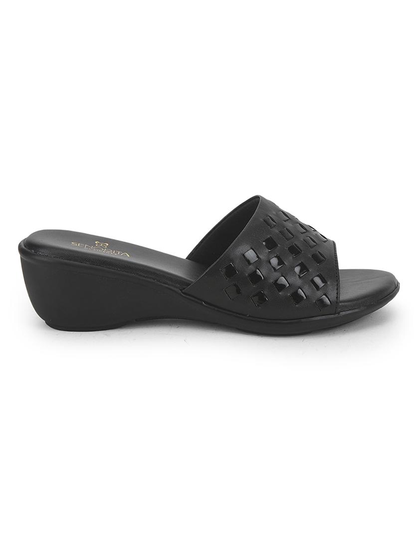 women black solid slip on sandal - 22030155 - Standard Image - 2