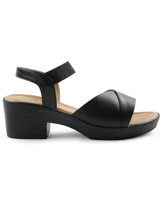 women black solid back strap sandal - 22030175 - Standard Image - 2