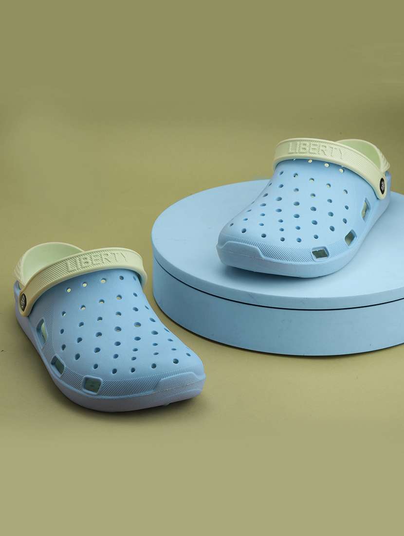 women light blue solid slip on clogs