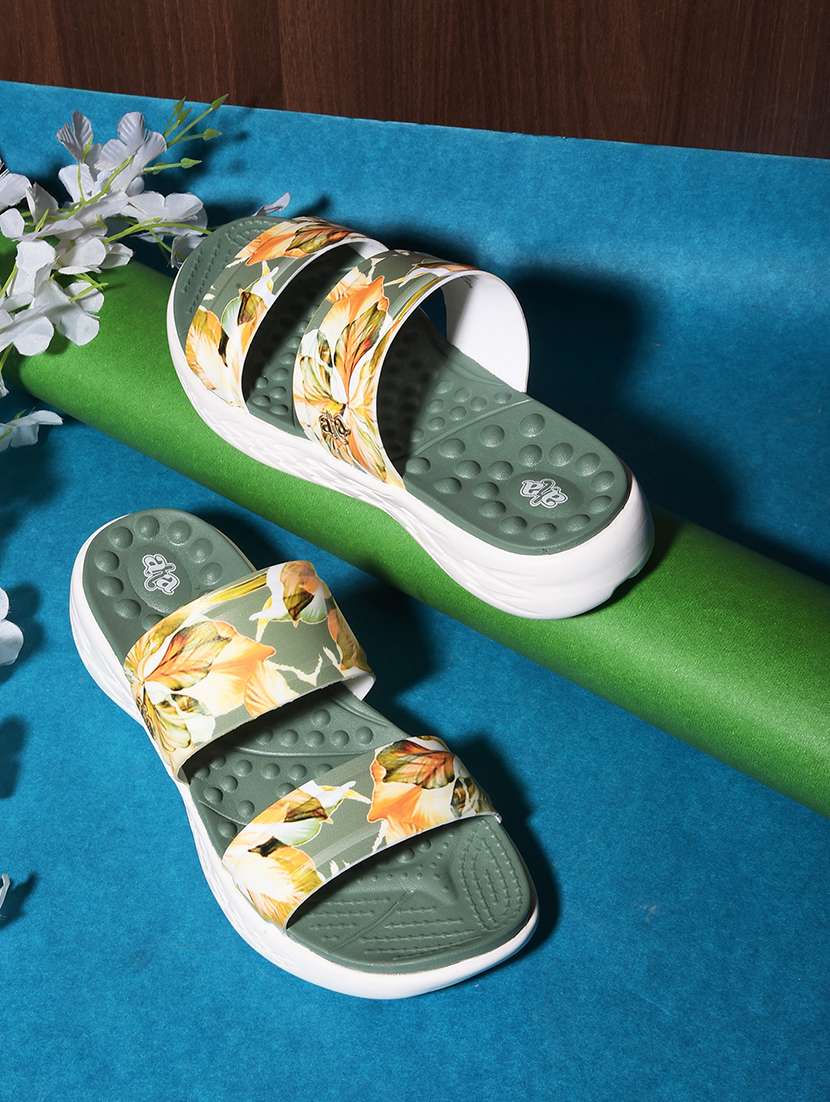 women floral print green casual  slides