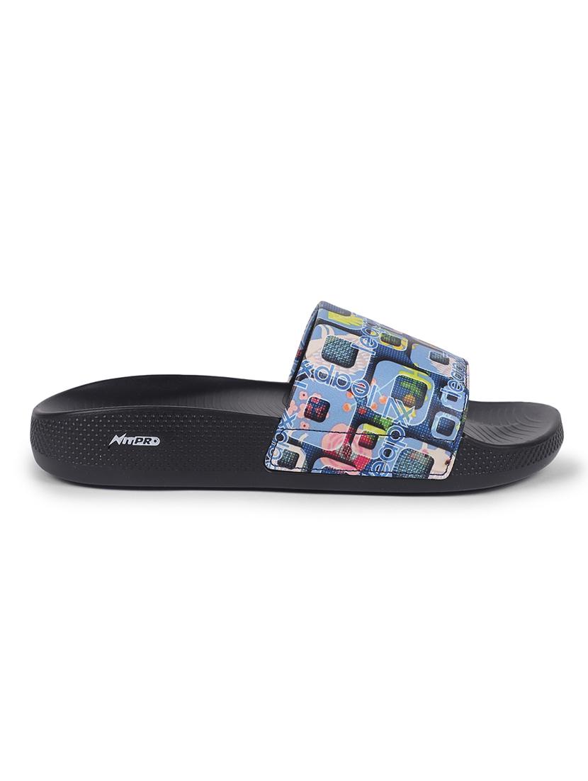 women blue printed slip on slides - 22030190 - Standard Image - 2