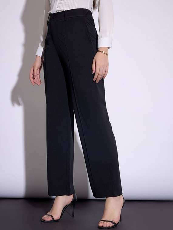 women solid high rise straight trouser - 22030544 -  Standard Image - 2