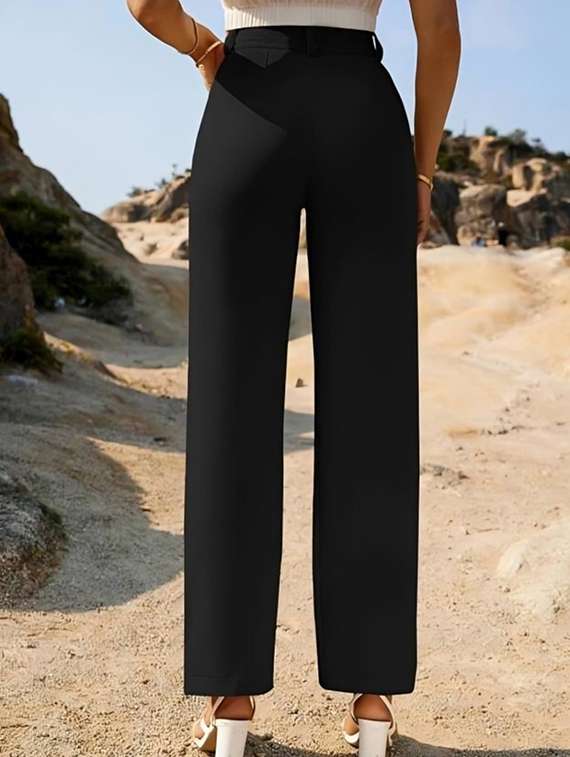 women solid high rise straight trouser - 22030545 -  Standard Image - 2