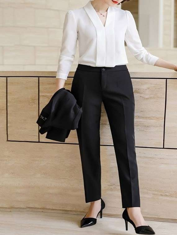 women solid high rise straight trouser - 22030549 -  Standard Image - 2