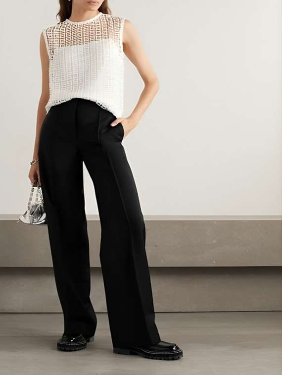 women solid high rise wide leg trouser - 22030554 - Standard Image - 2
