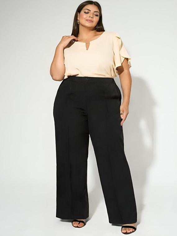 women solid high rise wide leg trouser - 22030555 - Standard Image - 2