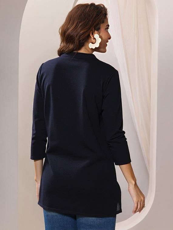 women solid three quarter sleeve tunic - 22030561 - Standard Image - 2