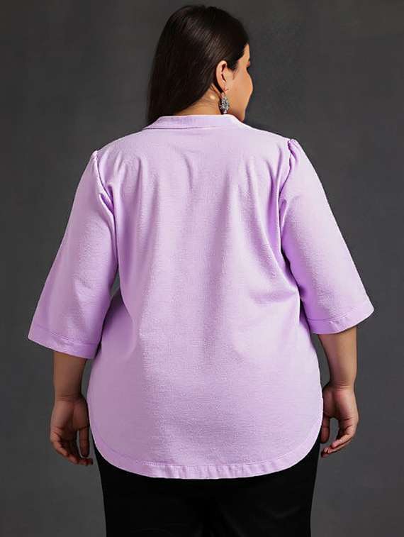 women plus size solid three quarter sleeve tunic - 22030563 -  Standard Image - 2