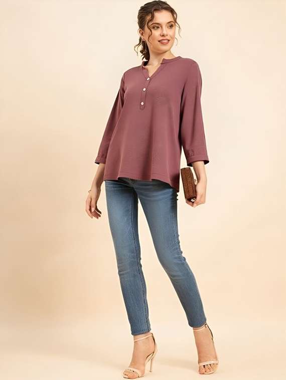 women solid three quarter sleeve tunic - 22030565 -  Standard Image - 2